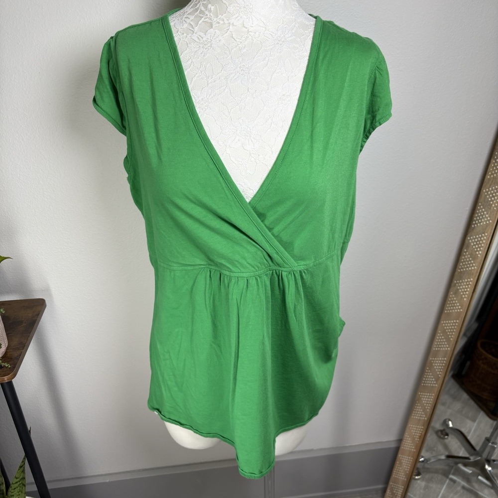 Lucy & Laurel Woman Plus 1X Green Wrap Top Boho Casual Pima Cotton